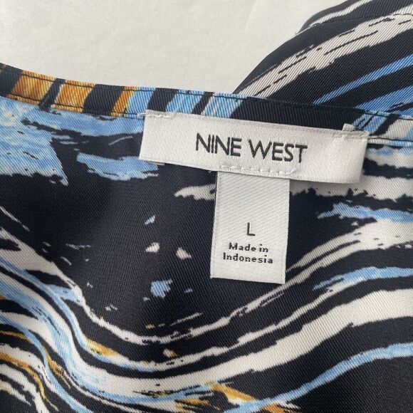 Nine West Blouse Wrap Top Silky Shirt Womens Size Large Short Sleeve Tie Waist - Picture 6 of 15